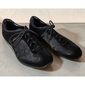 Coach Kelbie Womens Sneakers Size 8 M Black Signature Canvas Leather Lace Up